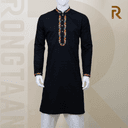 Black Cotton Embroidery Jacquard Panjabi  
