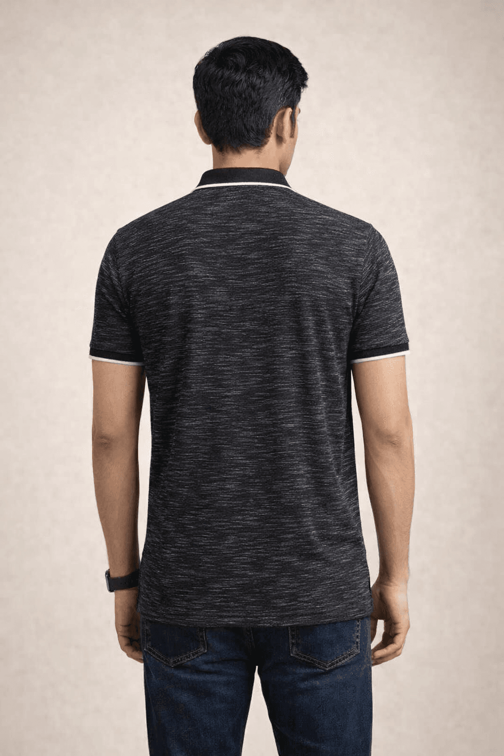 Black Inject Slub Jersey Screen print 90% Cotton-10% Polyester Inject Knit Polo-shirt for Men