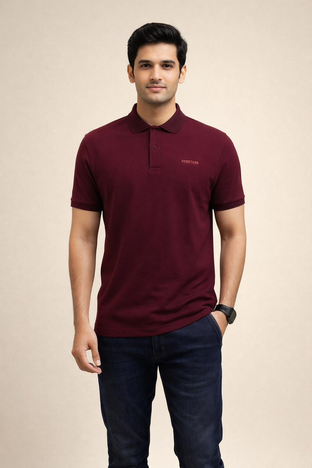 Burgundy With Merun Accents Double Lacoste Screen print (55% Cotton 45% Polyester) Men’s Knit Polo Shirt