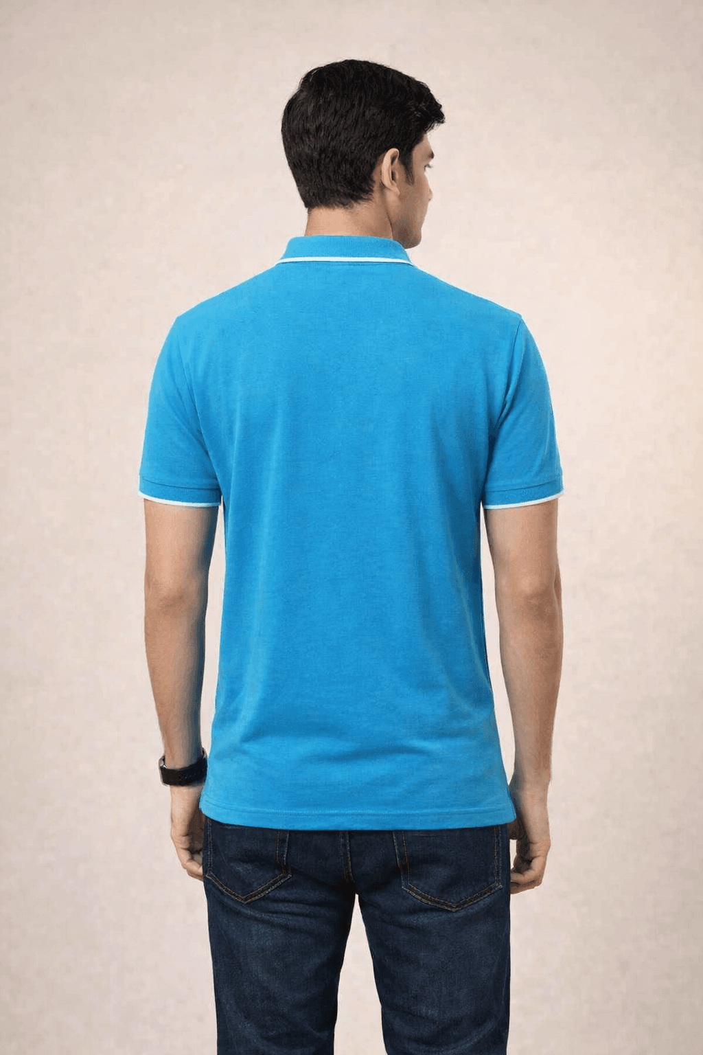 Sky blue Double pique Screen print 100% Cotton Men’s Knit Polo-shirt