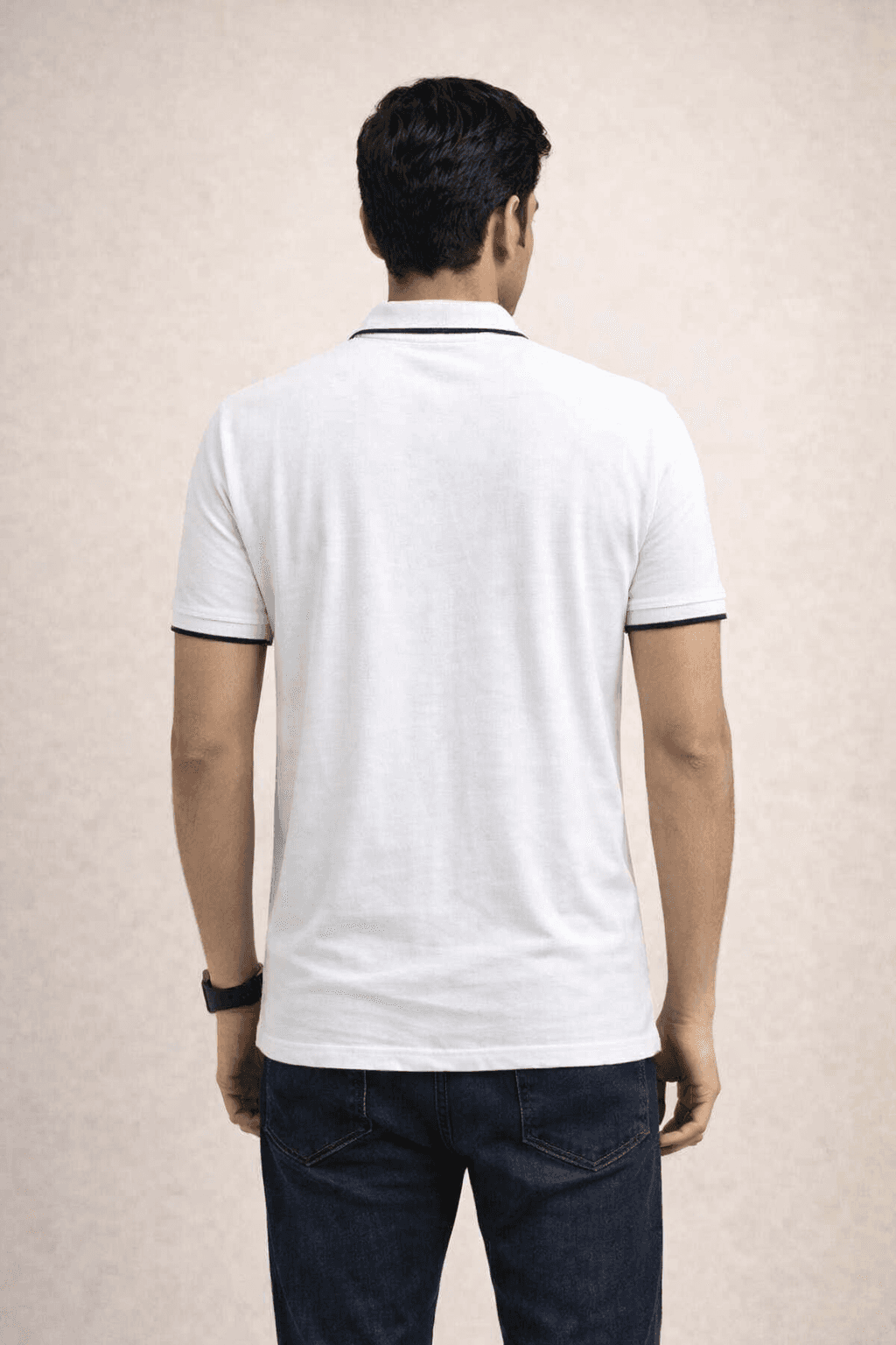 White Double pique Screen print 100% Cotton Men’s Knit Polo-shirt