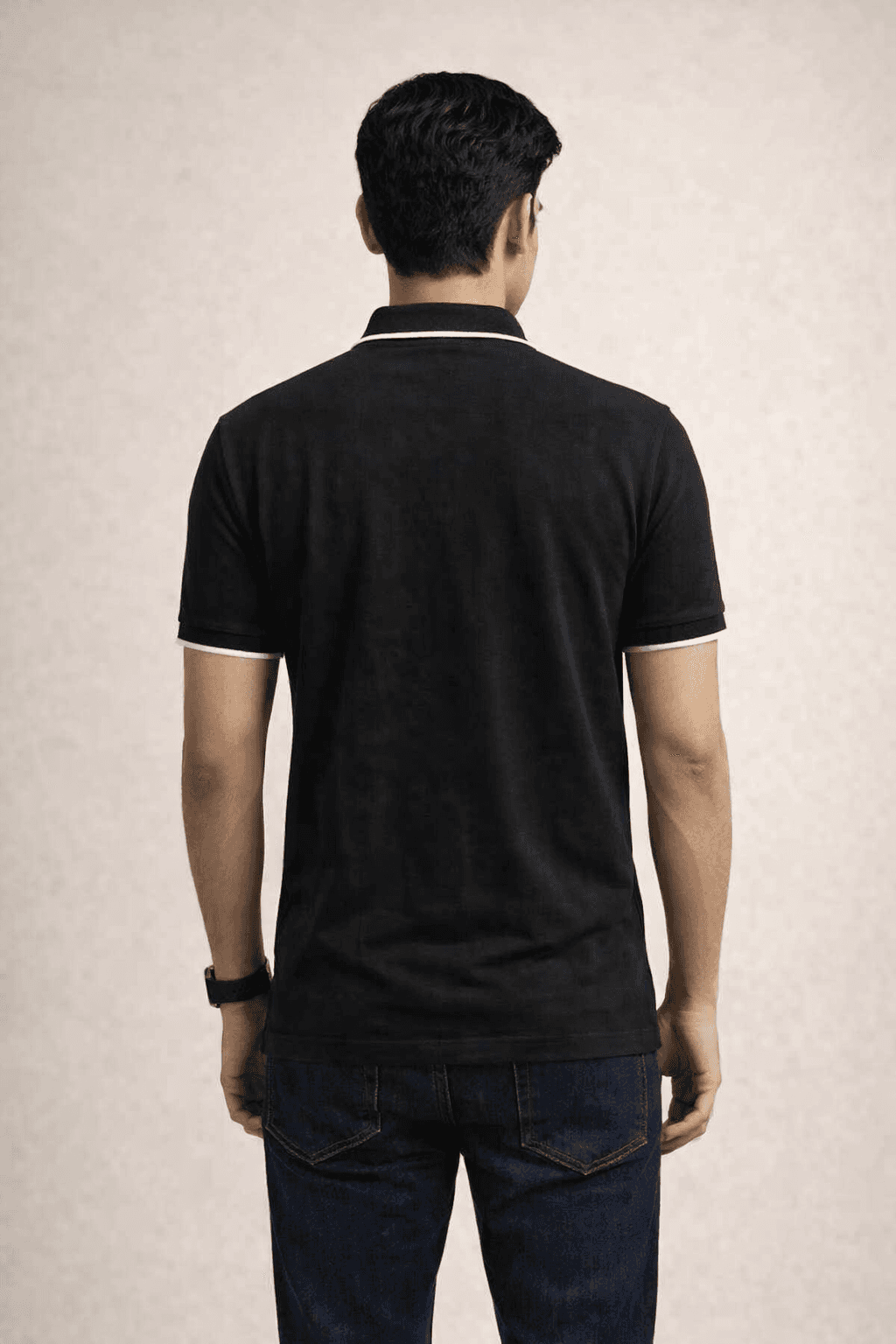 Black Double pique Screen print 100% Cotton Men’s Knit Polo-shirt