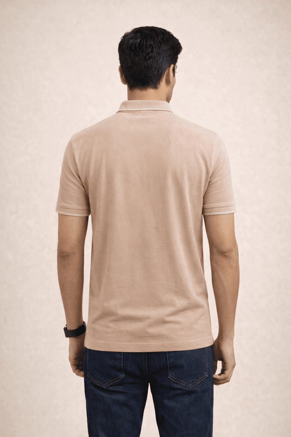 Sandstone Double pique Screen print 100% Cotton Men’s Knit Polo-shirt