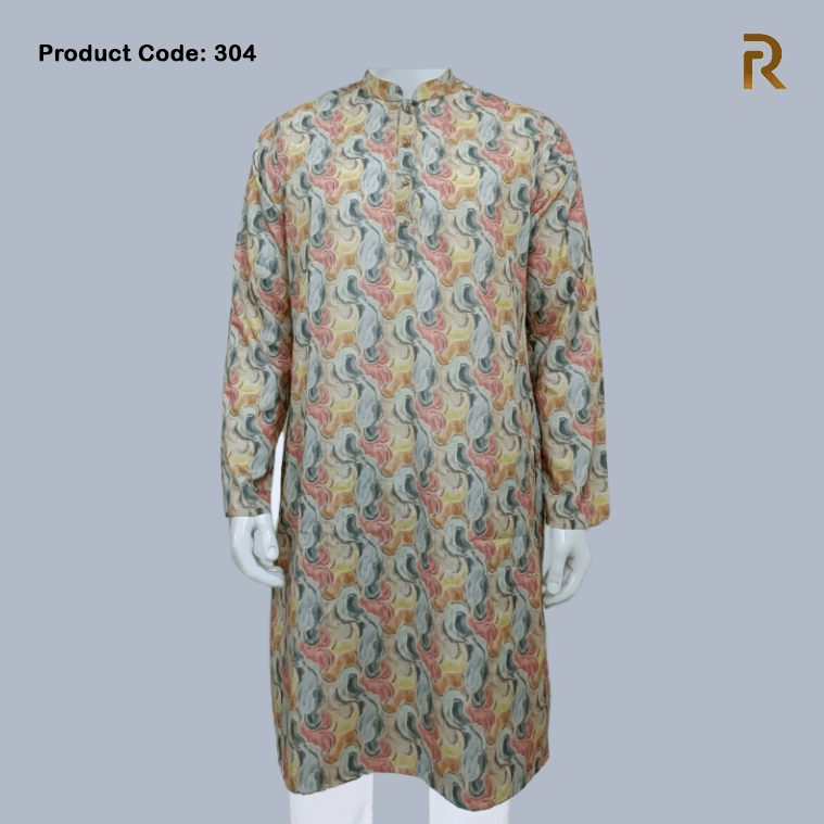Multicolored Digital Print Design Cotton Slim Fit Panjabi for Men 