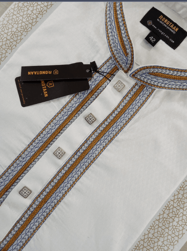 White Glossy Embroidered Cotton Panjabi for Men
