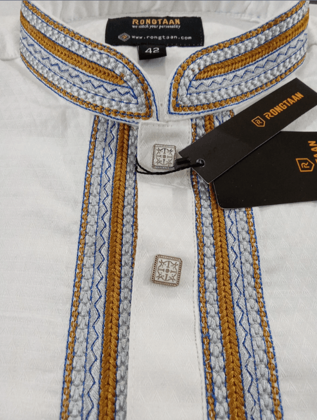 White Glossy Embroidered Cotton Panjabi for Men