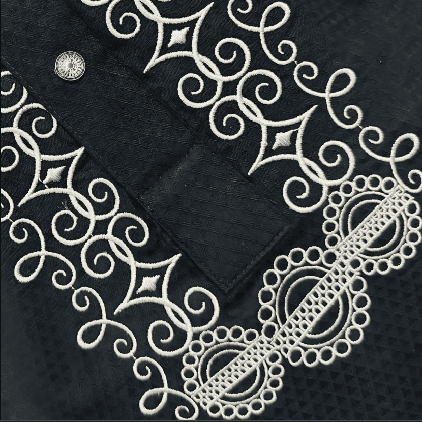 Black Glossy Embroidered Cotton Slim Fit Panjabi for Men 