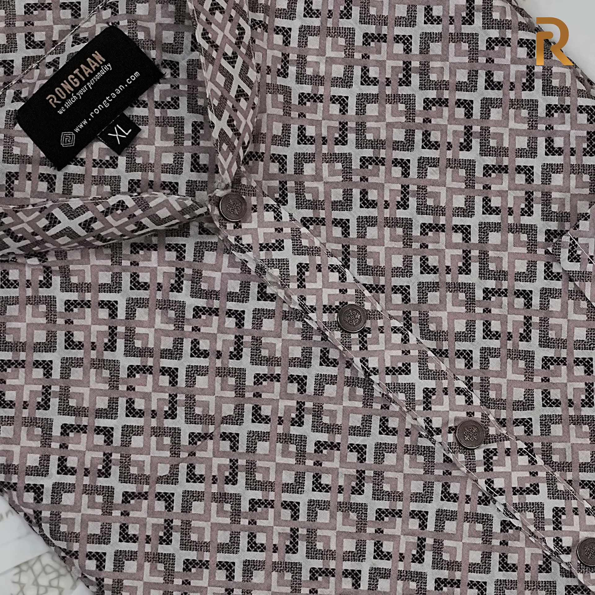 Cloudy Rose Geometric Digital Print Cotton Panjabi for Men