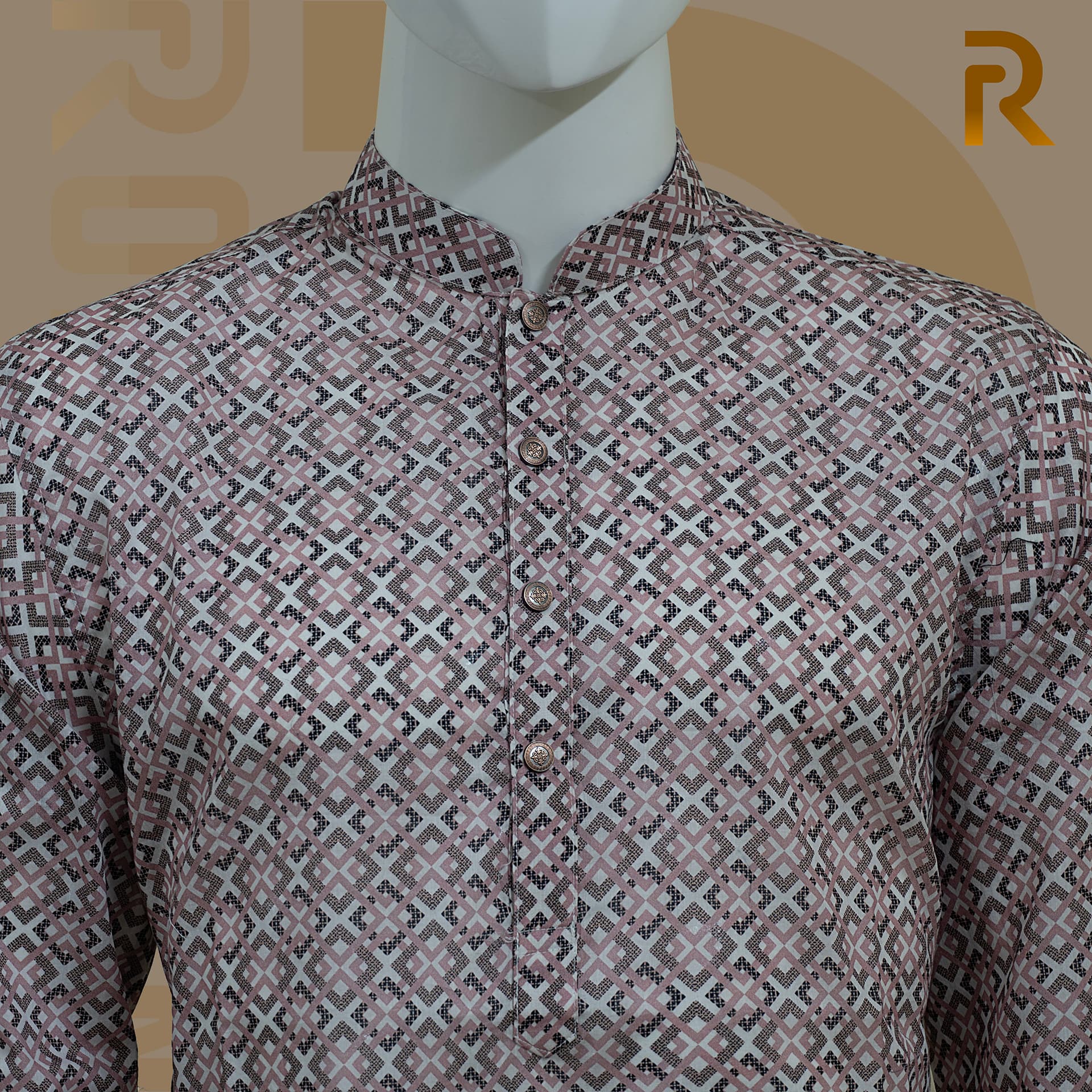 Cloudy Rose Geometric Digital Print Cotton Panjabi for Men