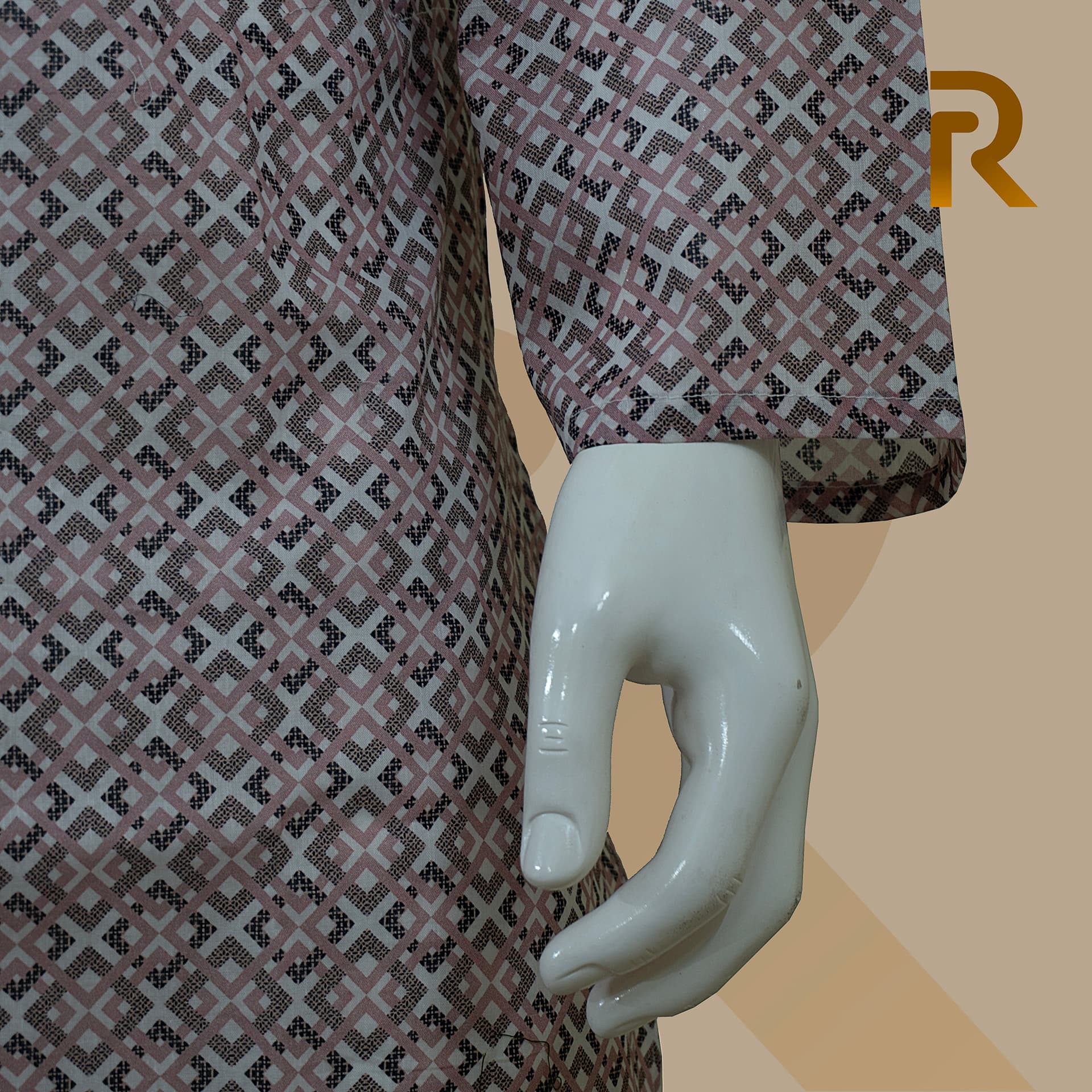 Cloudy Rose Geometric Digital Print Cotton Panjabi for Men