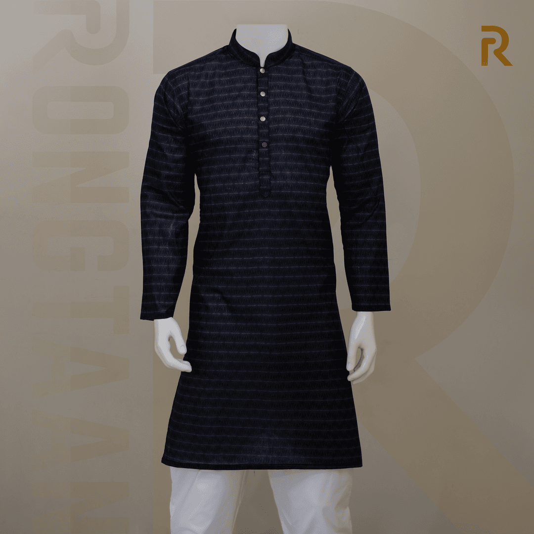 Midnight Black Digital Print Premium Cotton Panjabi for Men