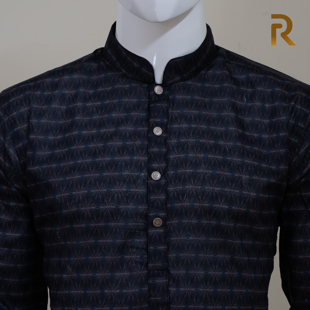 Midnight Black Digital Print Premium Cotton Panjabi for Men