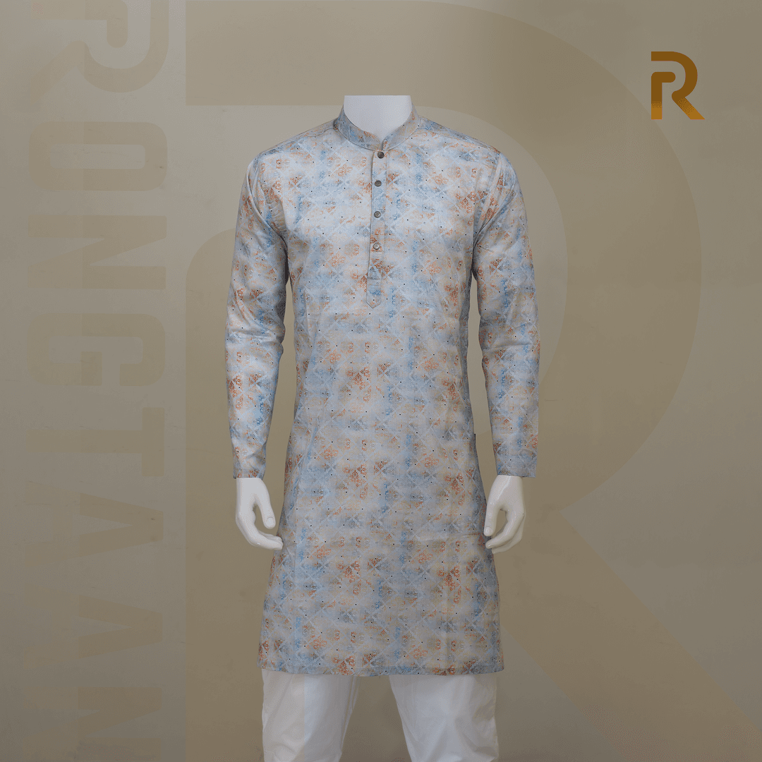 Multicolored Nokhshi Flower Digital Print Premium Cotton Panjabi for Men