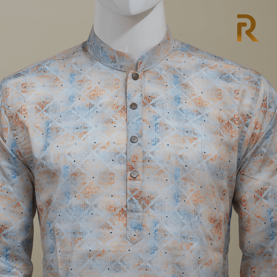 Multicolored Nokhshi Flower Digital Print Premium Cotton Panjabi for Men