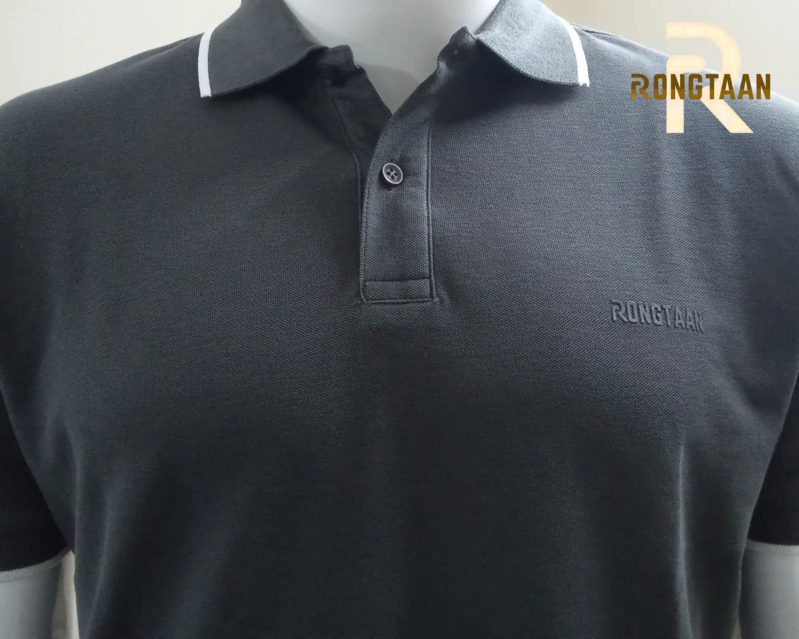 Charcoal Grey Double pique Screen print 100% Cotton Knit Polo-shirt for men