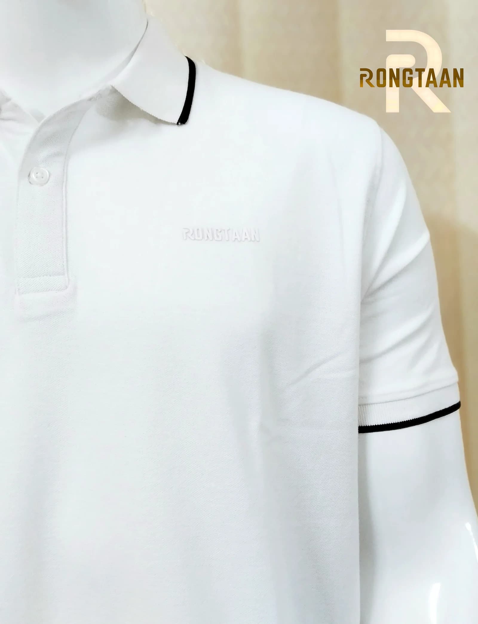 White Double pique Screen print 100% Cotton Men’s Knit Polo-shirt