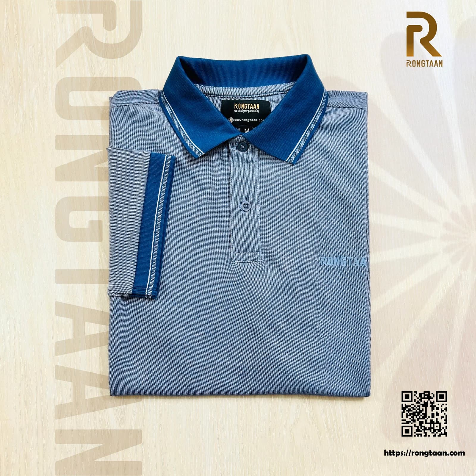 Heather Blue with accents of Navy Blue Two Tone Lacoste Screen print (55% Cotton 45% Polyester) Knit Polo Shirt for Men