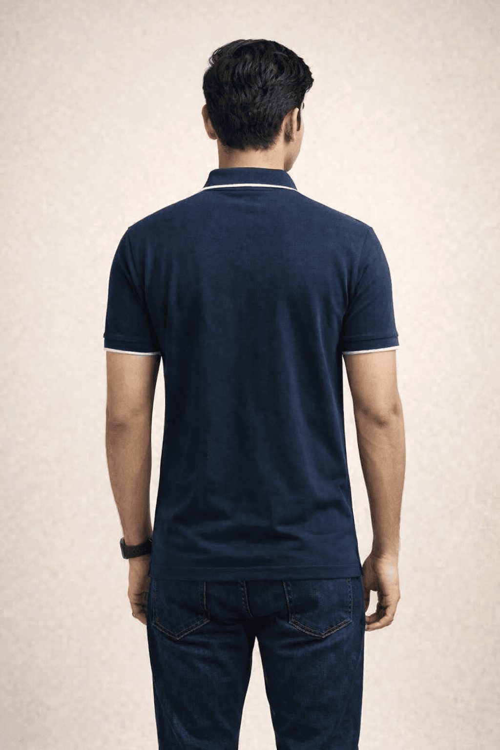 Mid night blue Double pique Screen print 100% Cotton Men’s Knit Polo-shirt