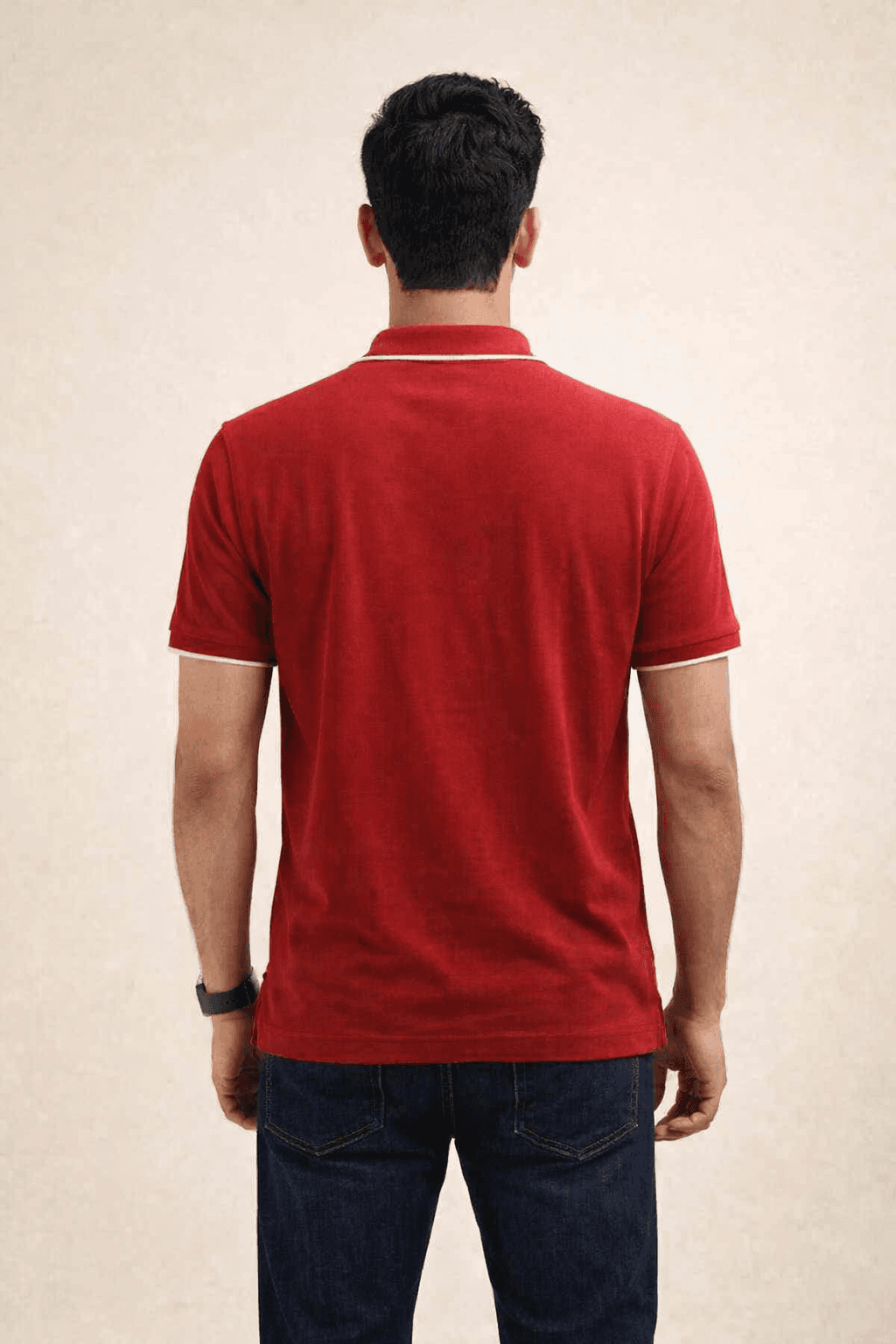 Crimson Red Double pique Screen print 100% Cotton Men’s Knit Polo-shirt