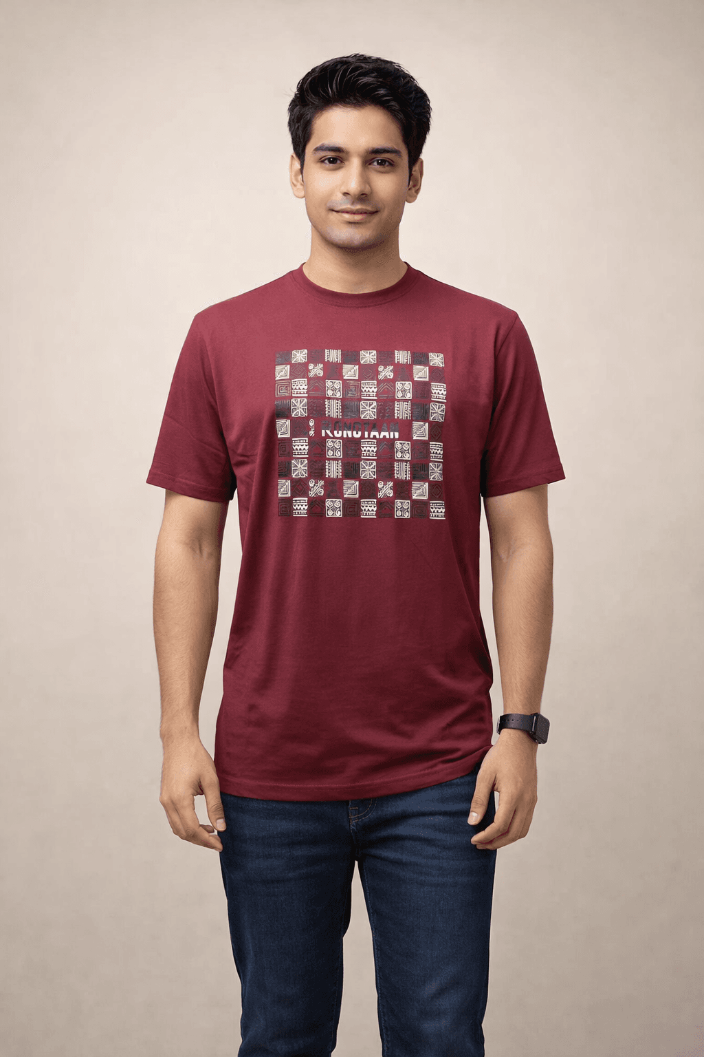 Light Maroon Screen Print 100% Cotton Men’s Knit T-shirt