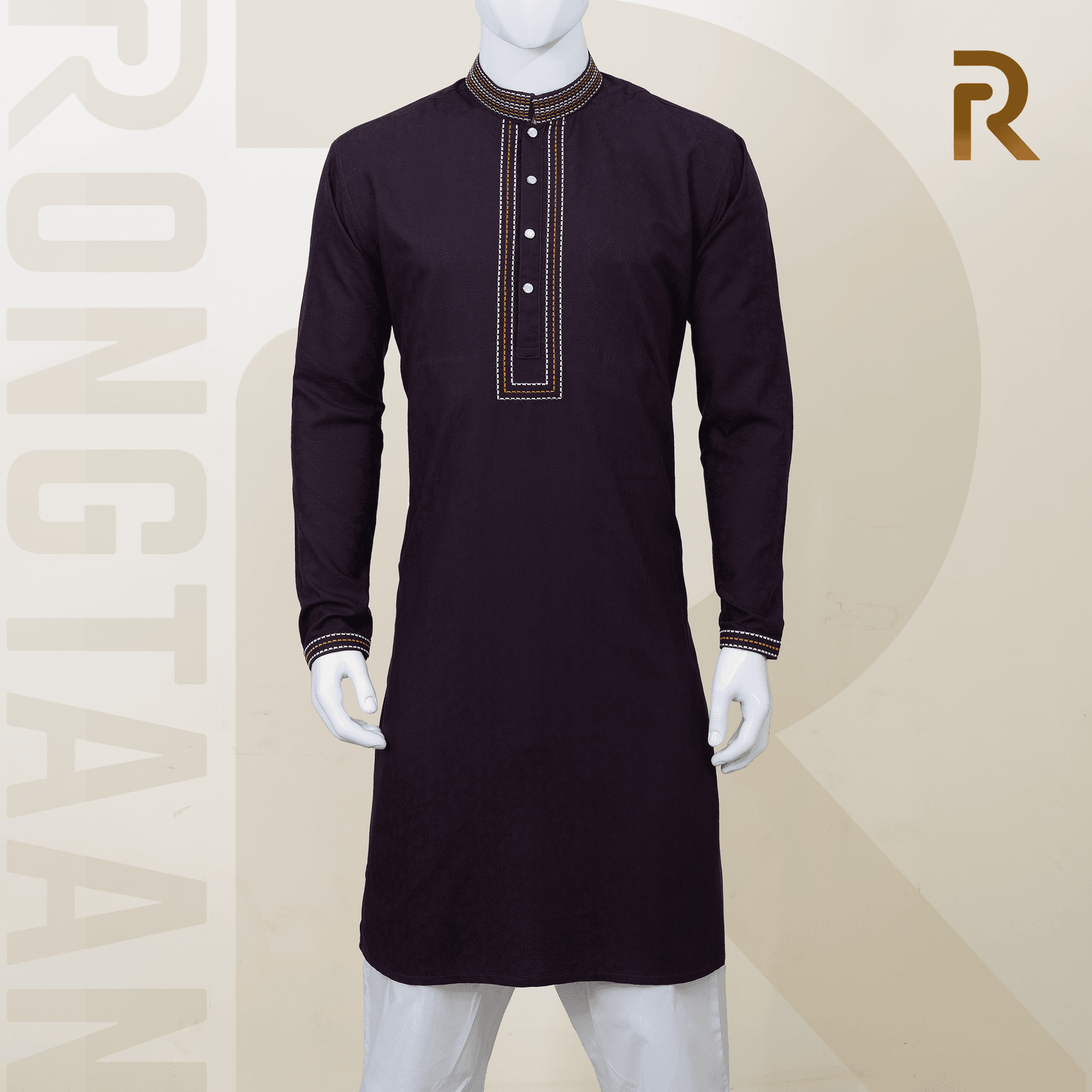 Deep Purple Jacquard Embroidery Panjabi