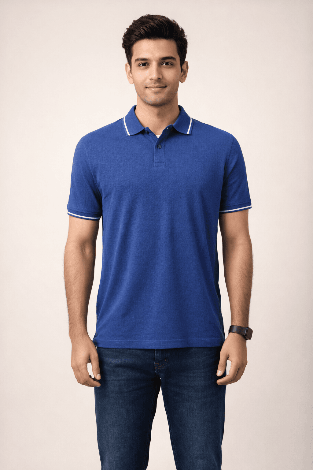 Blue Bubble Tex Jersey 100% Cotton Men’s Knit Polo-shirt