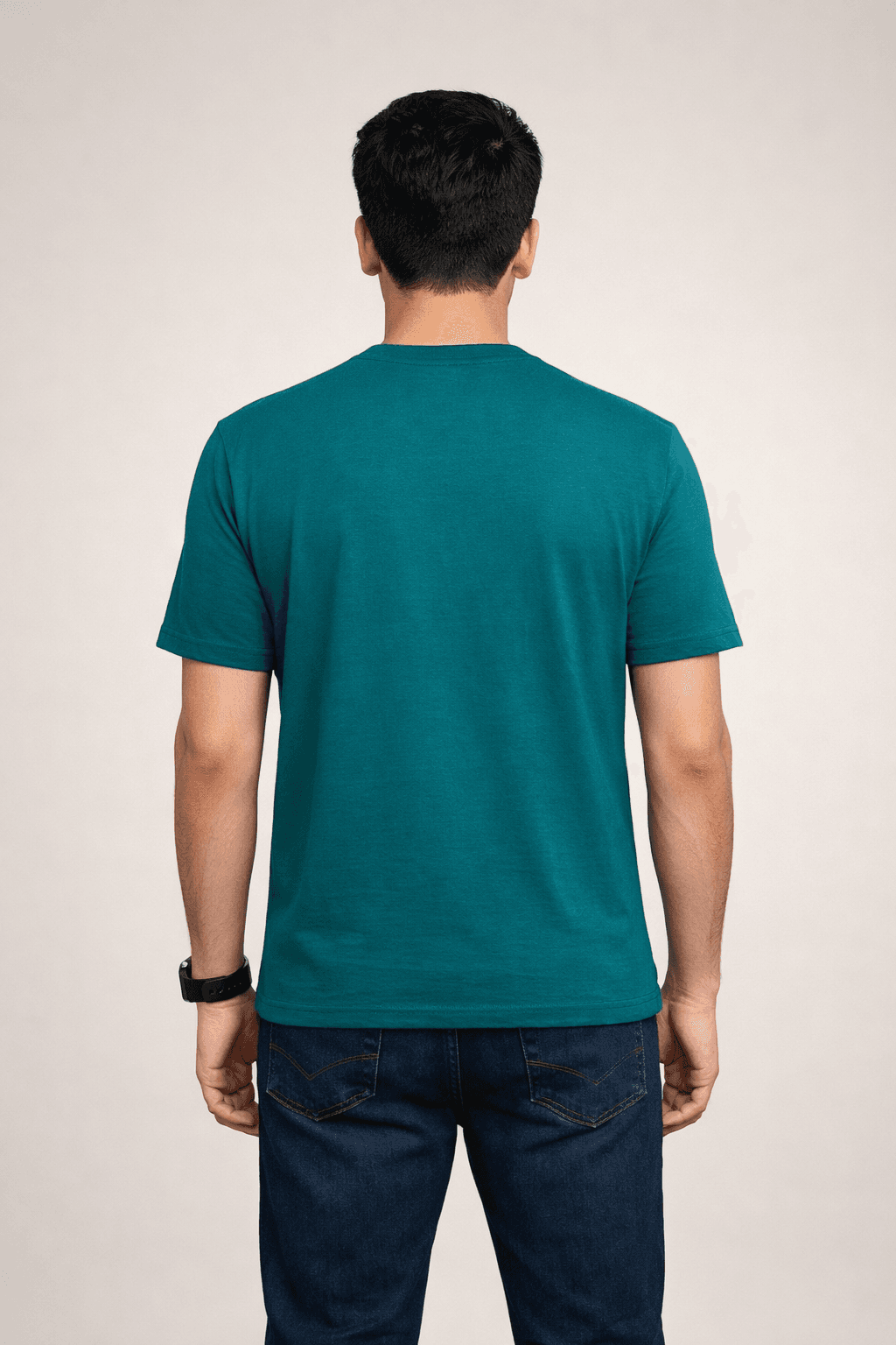 Turquoise Slub Jersey & Solid stripe Screen print 100% Cotton Men’s Knit T-shirt