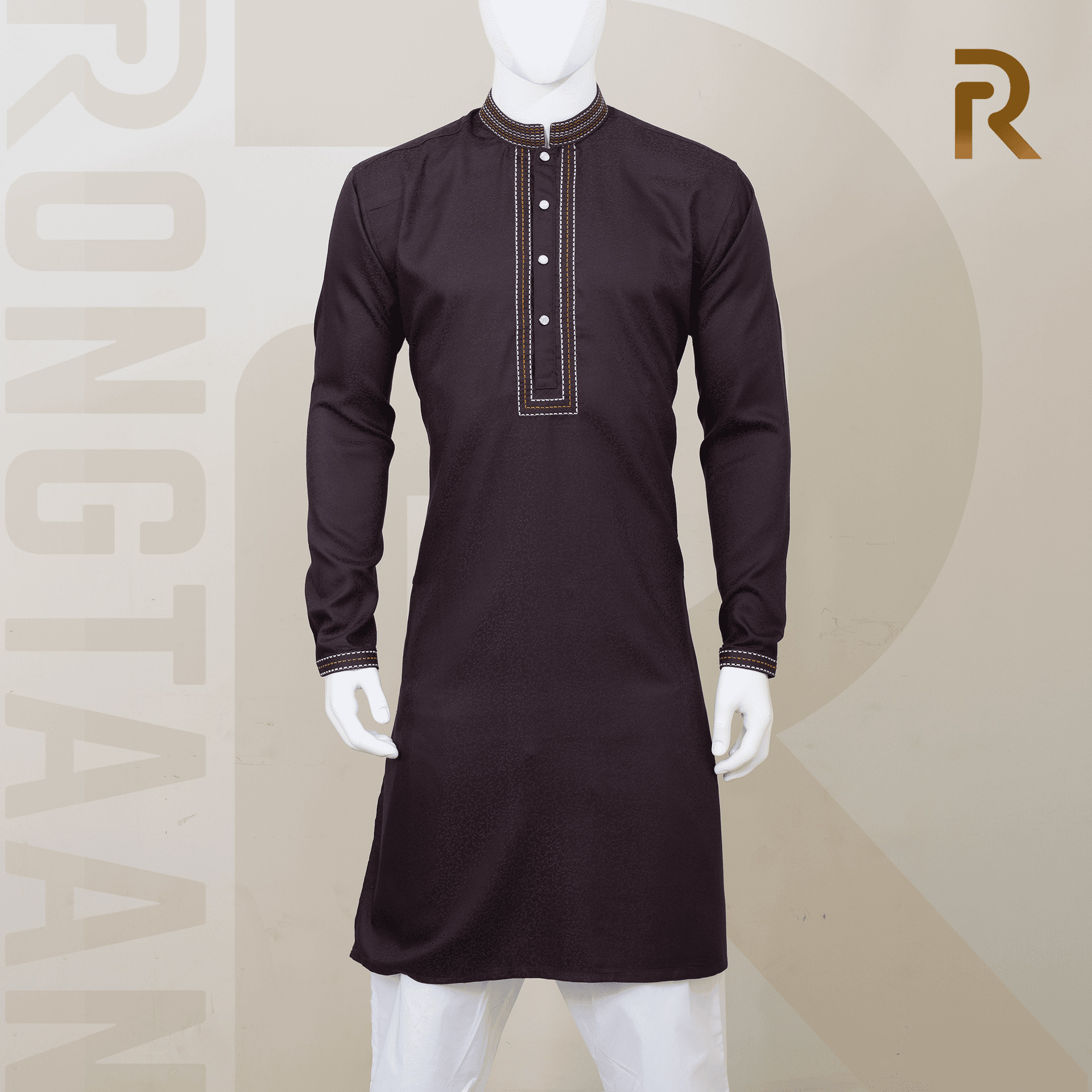 Premium Chocolate Jacquard Embroidery Cotton Panjabi