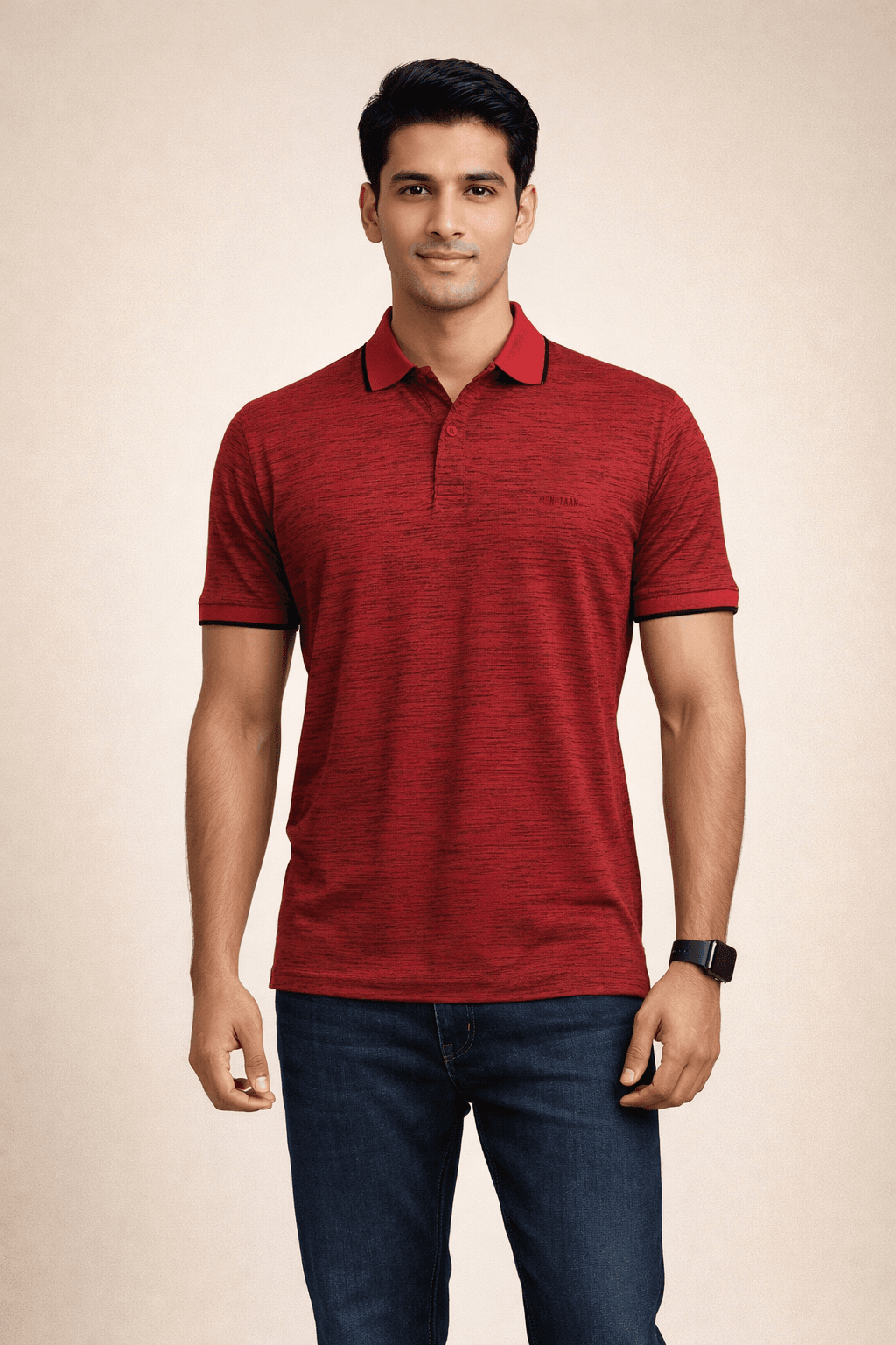 Red Inject Slub Jersey Screen print 90% Cotton-10% Polyester Inject Men’s Knit Polo-shirt