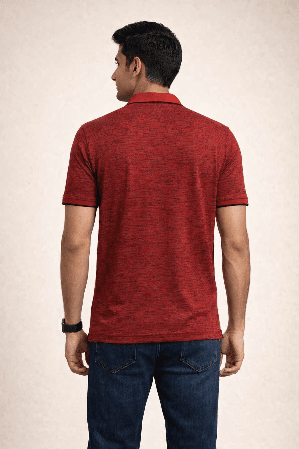 Red Inject Slub Jersey Screen print 90% Cotton-10% Polyester Inject Men’s Knit Polo-shirt