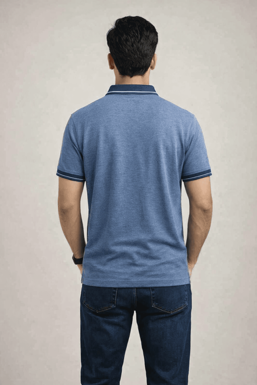 Heather Blue with accents of Navy Blue Two Tone Lacoste Screen print (55% Cotton 45% Polyester) Knit Polo Shirt for Men