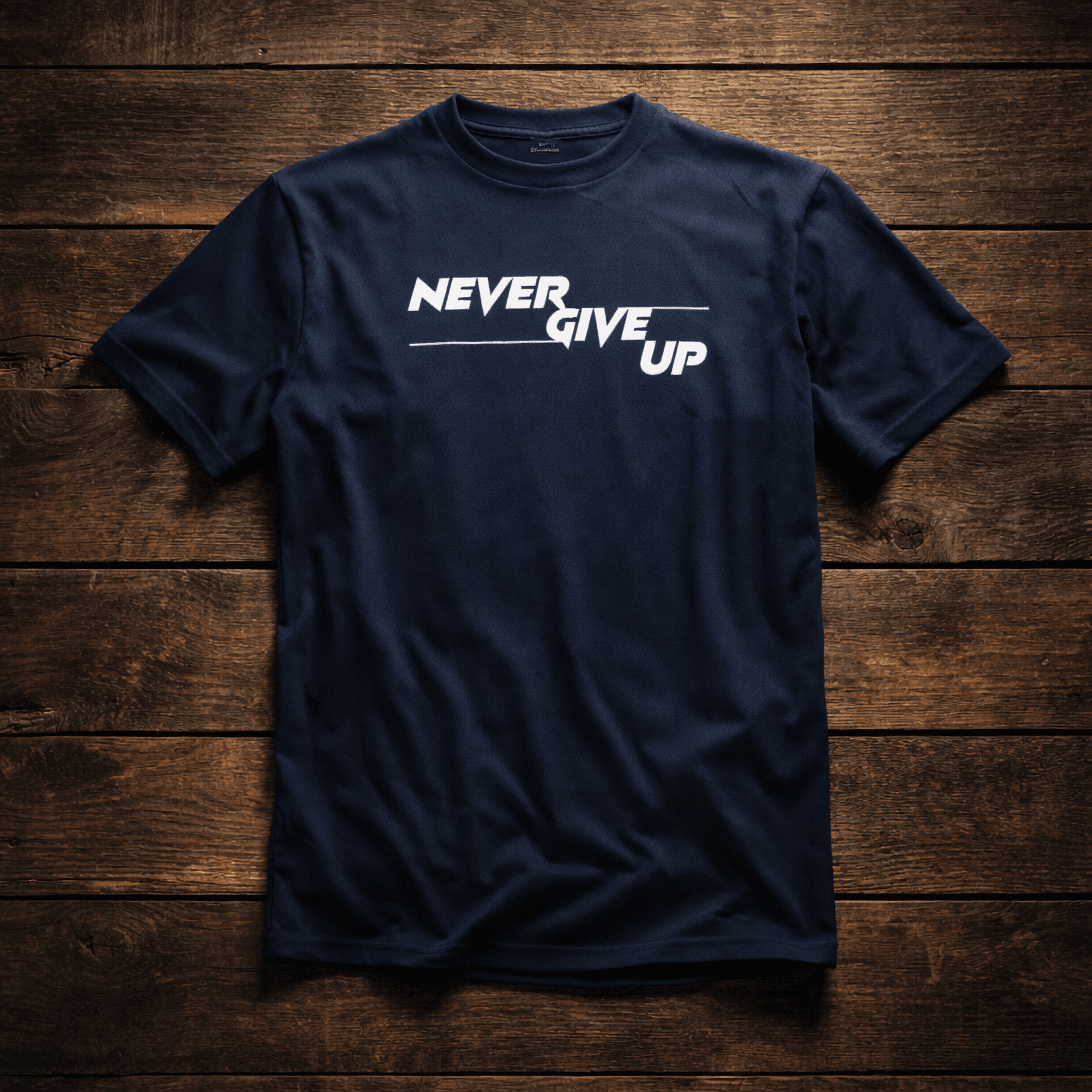 Navy-“Never Give Up”- Screen print 100% Cotton Men’s Knit T-shirt
