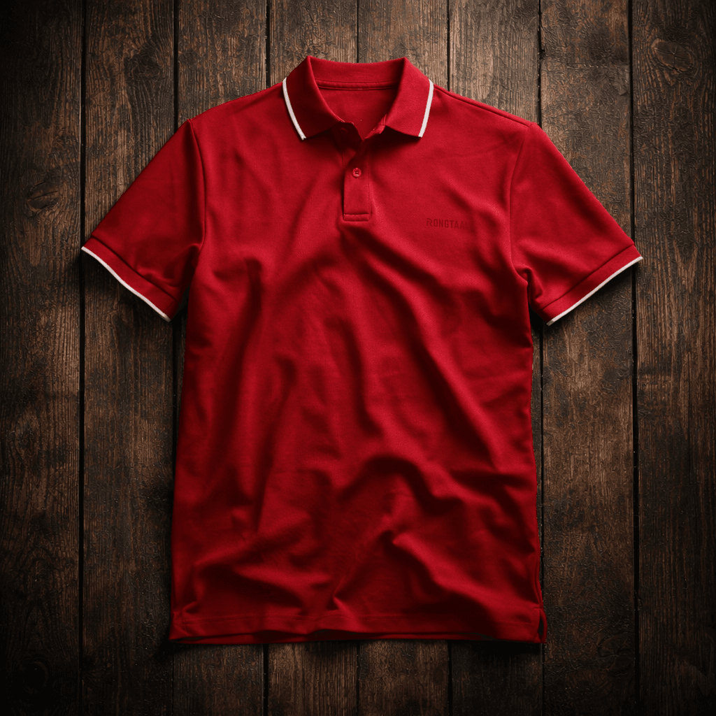 Crimson Red Double pique Screen print 100% Cotton Men’s Knit Polo-shirt
