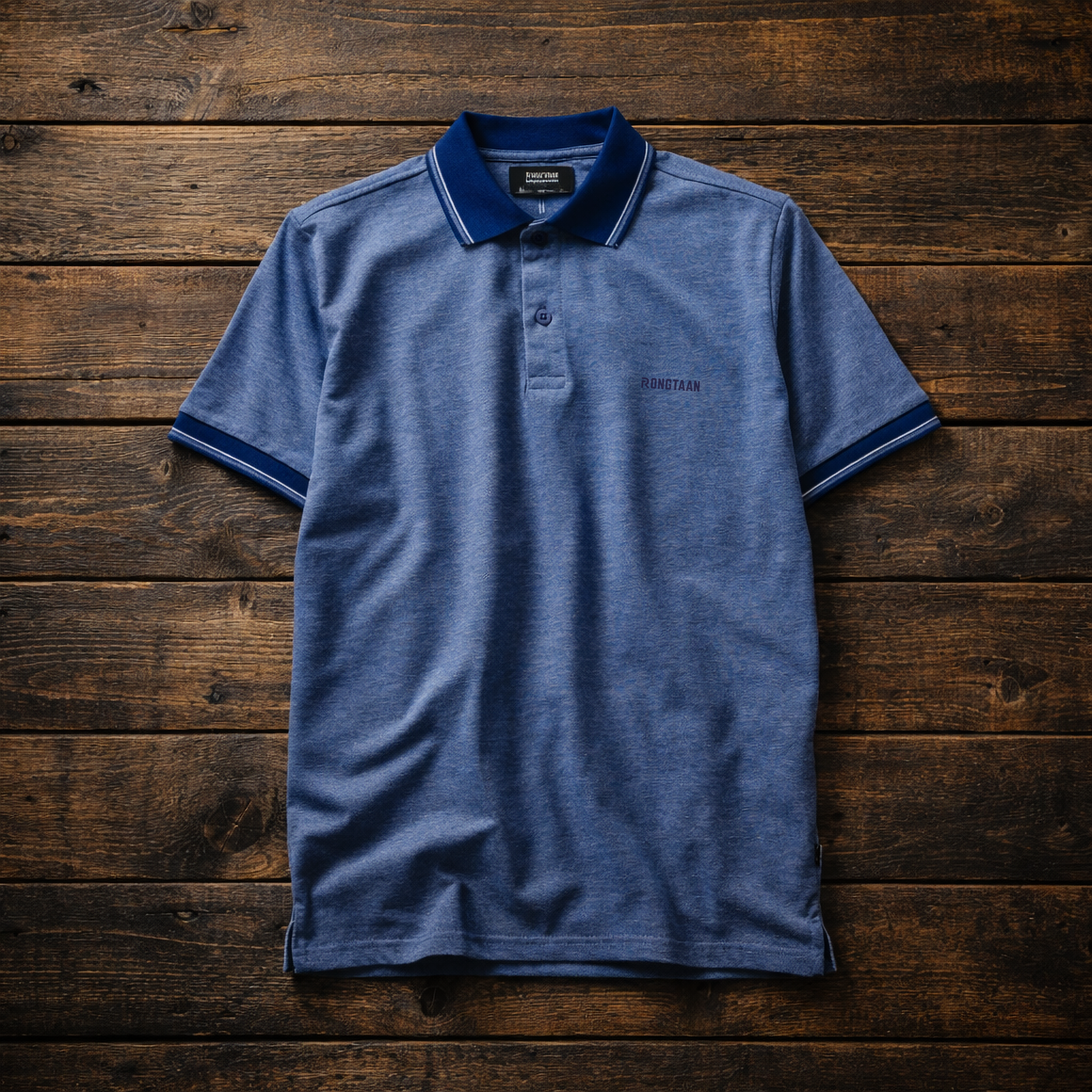 Heather Blue with accents of Navy Blue Two Tone Lacoste Screen print (55% Cotton 45% Polyester) Knit Polo Shirt for Men