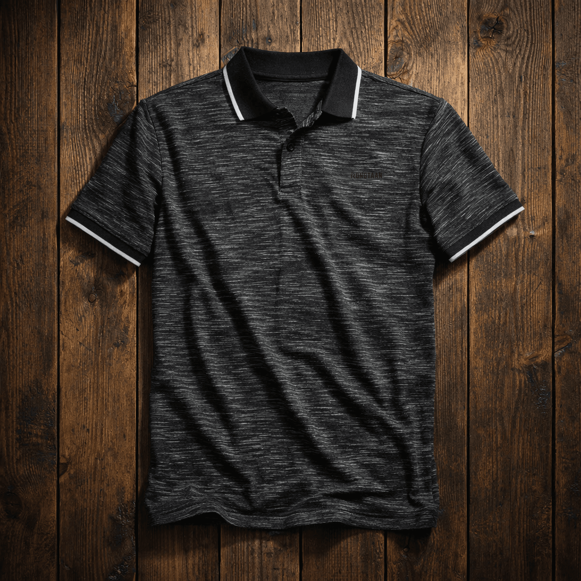 Black Inject Slub Jersey Screen print 90% Cotton-10% Polyester Inject Knit Polo-shirt for Men
