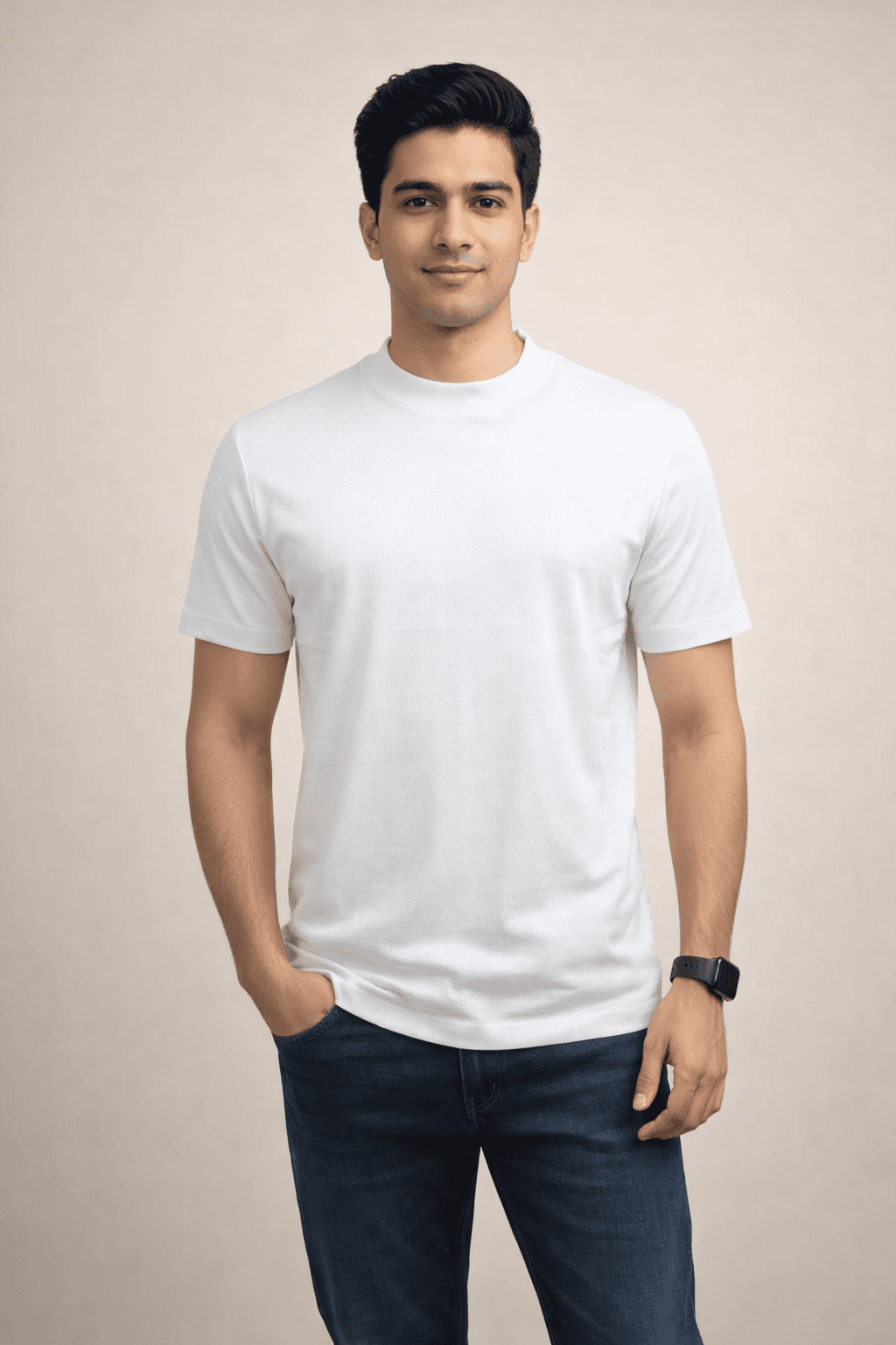White Bubble Tex Jersey 100% Cotton Men’s Knit T-Shirt