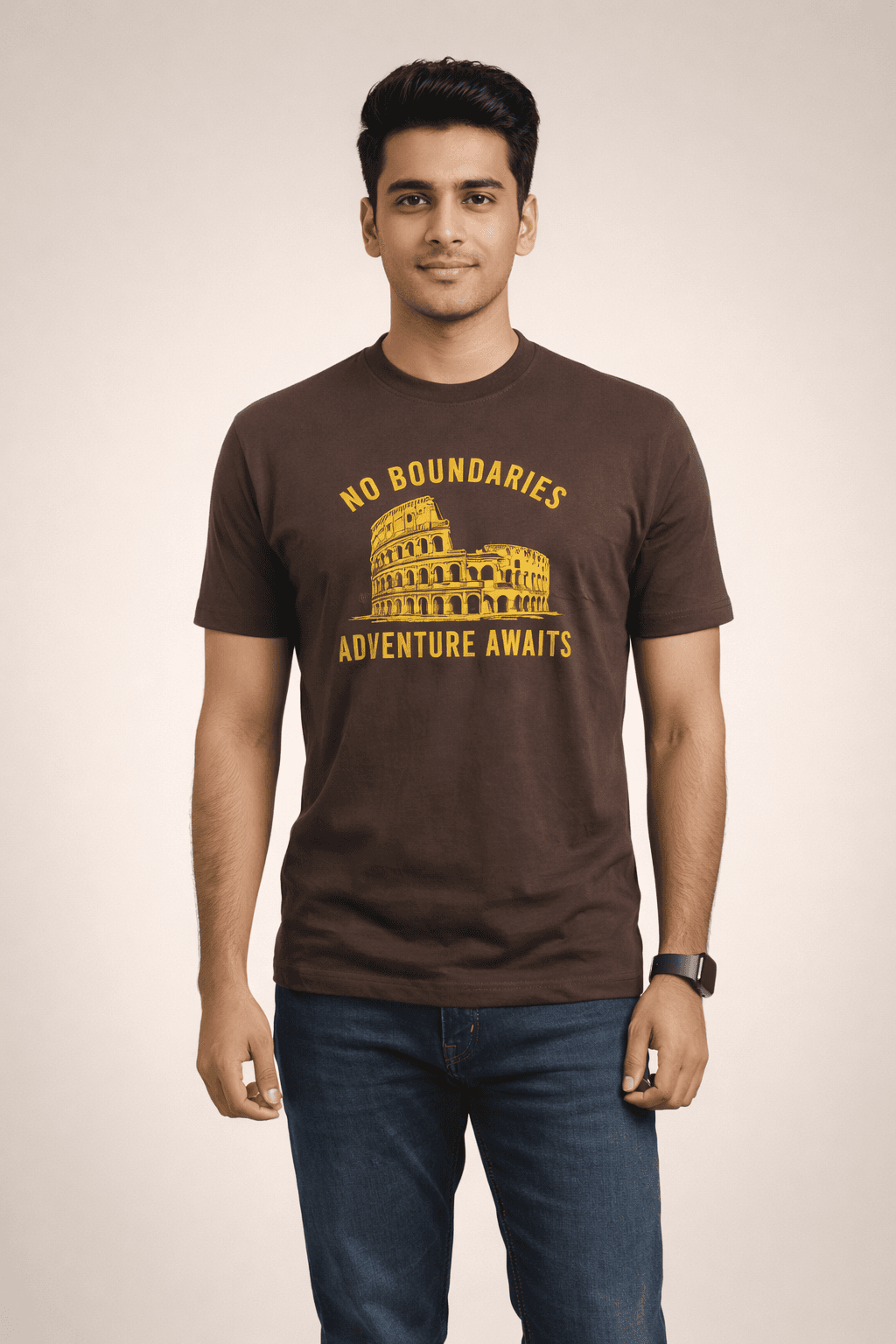 Coffee-“No Boundaries”- Screen Print 100% Cotton Men’s Knit T-shirt