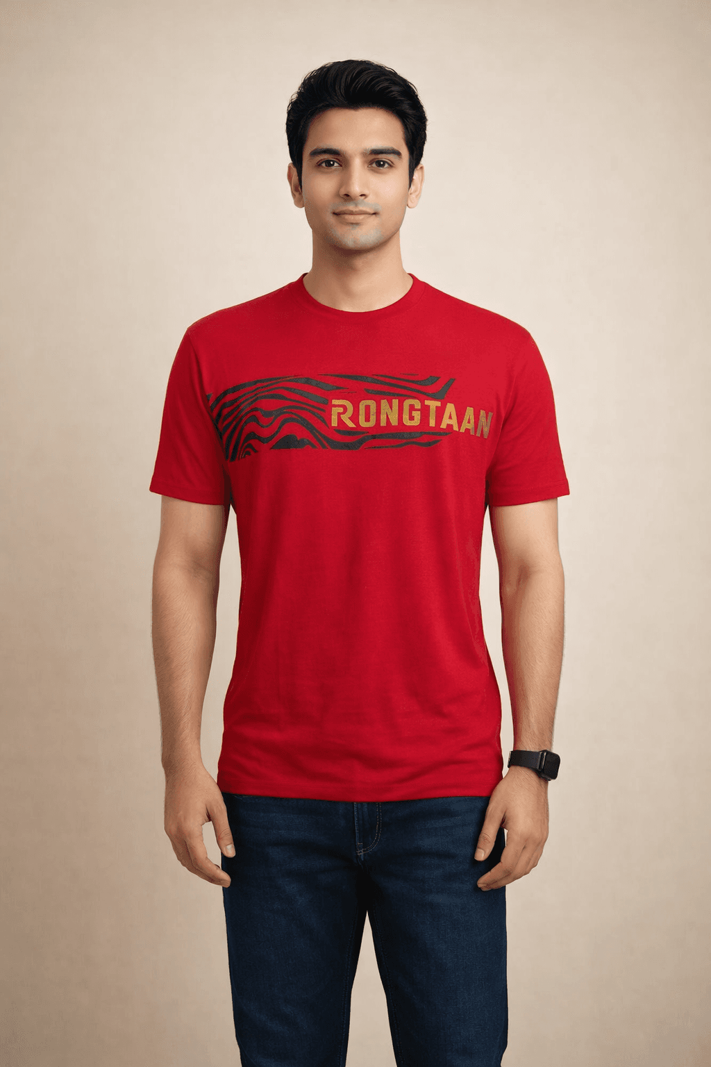 Classic Red Slub Jersey & Solid stripe Screen print 100% Cotton Men’s Knit t-shirt