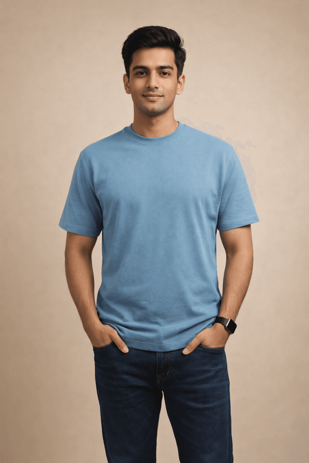 Sky Blue Bubble Tex Jersey 100% Cotton Men’s Knit T-Shirt