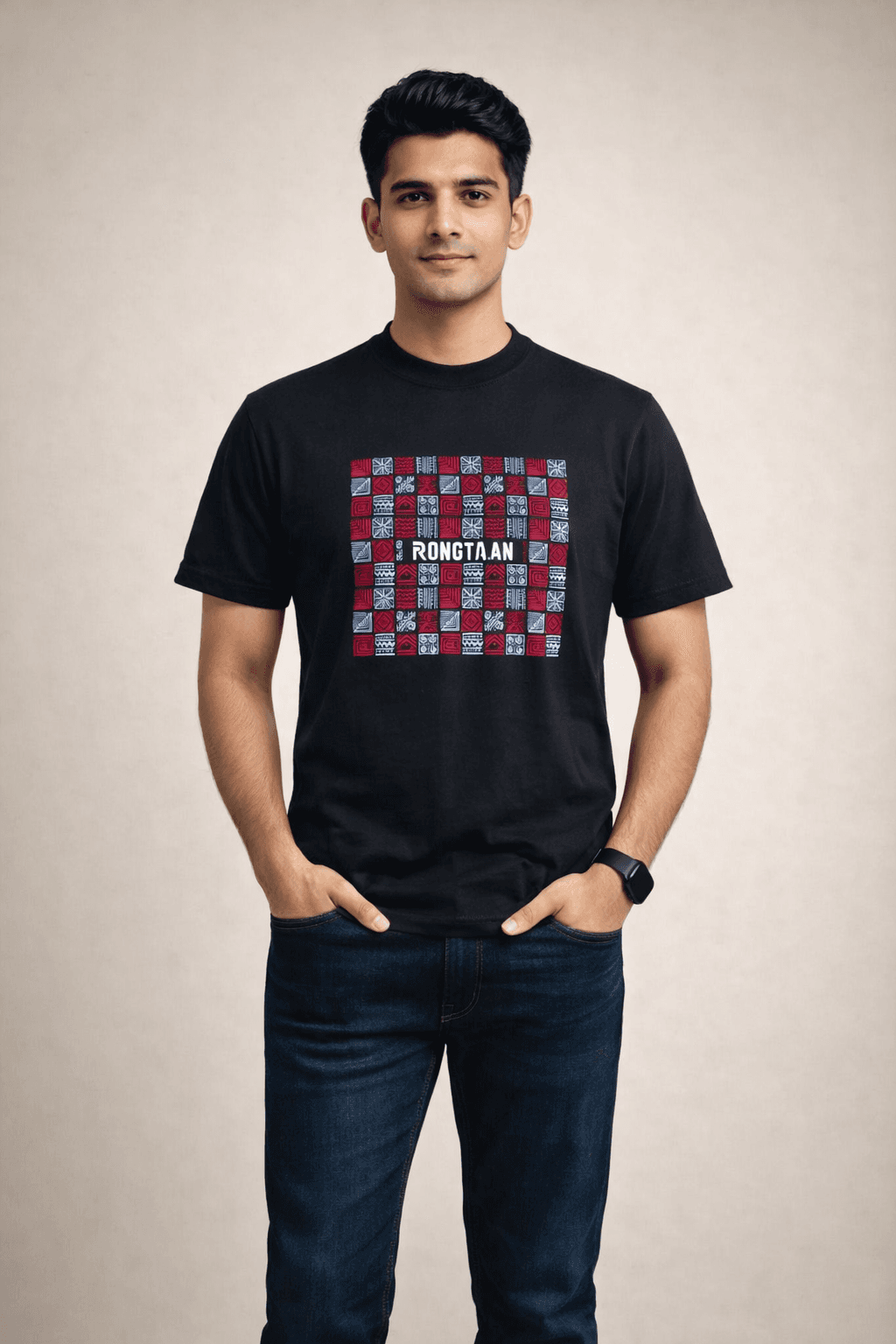 Jet Black Screen Print 100% Cotton Men’s Knit T-shirt
