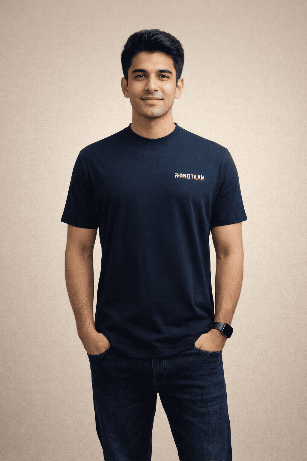 Vintage Navy-“Rongtaan”-Screen print 100% Cotton Men’s Knit t-shirt