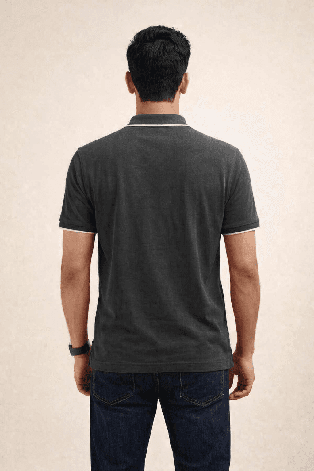 Charcoal Grey Double pique Screen print 100% Cotton Knit Polo-shirt for men
