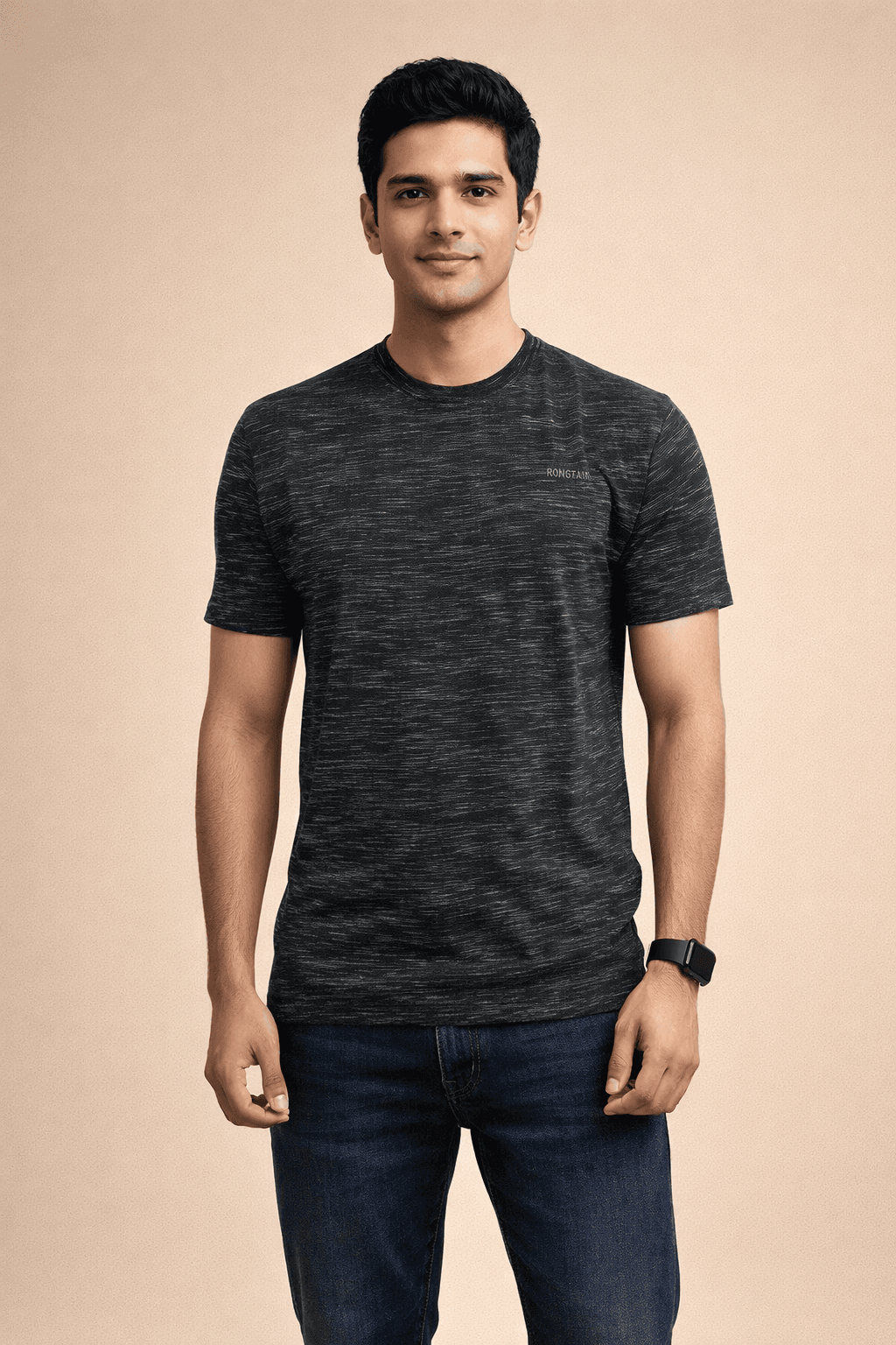 Ashy Black Inject Slub Jersey Screen print 90% Cotton-10% Polyester Inject Men’s Knit T-shirt