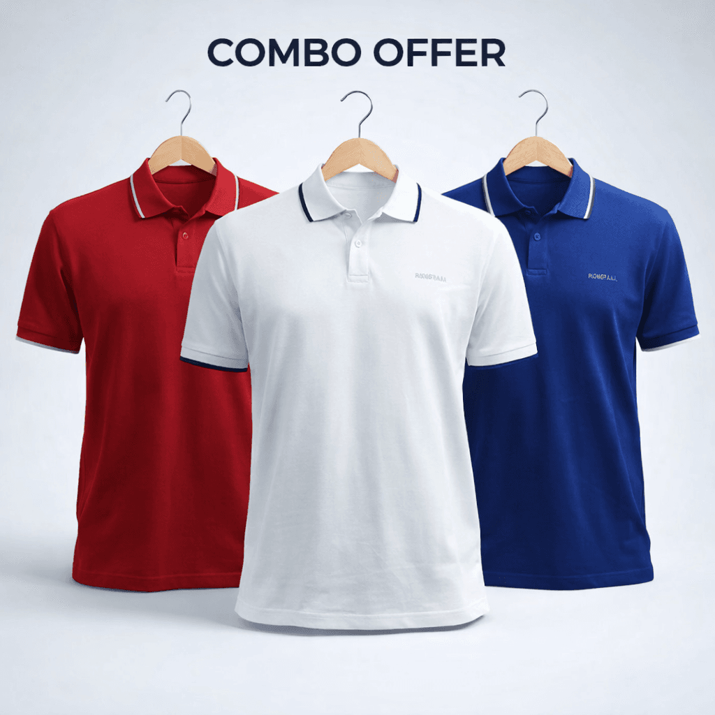 Combo Double Pique Screen Print 100% Cotton Knit Polo-Shirt For Men (Combo 3)