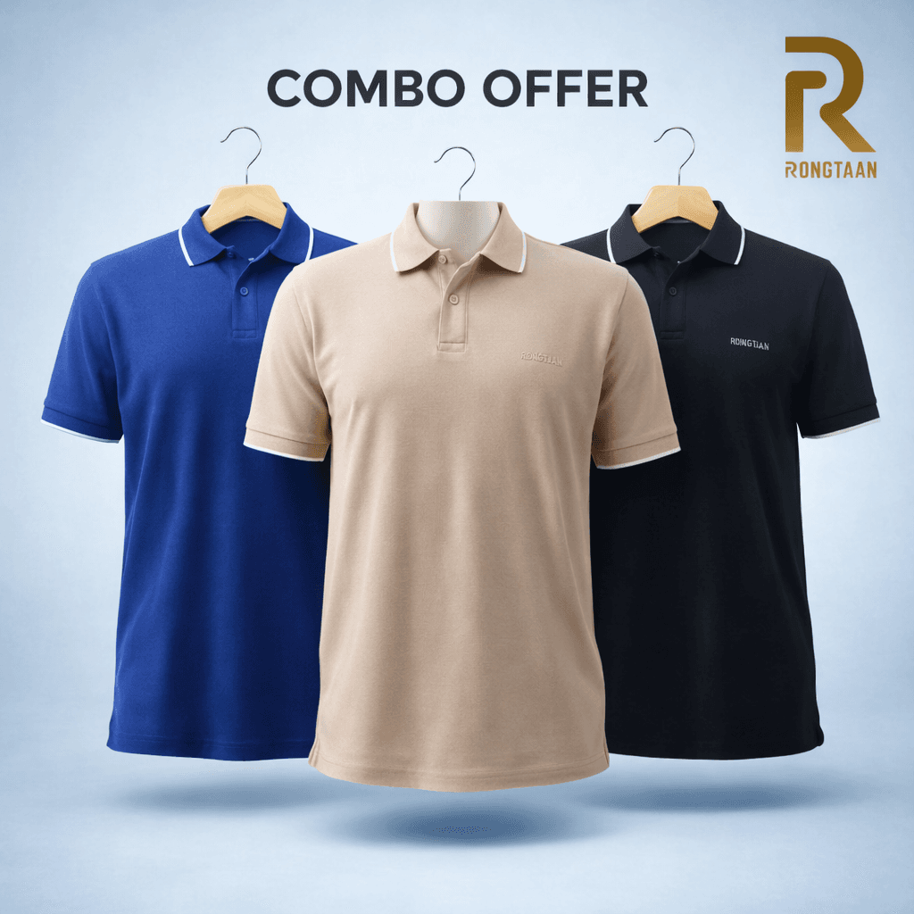 Combo Double Pique Screen Print 100% Cotton Knit Polo-Shirt For Men (Combo 4)