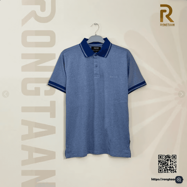 Heather Blue with accents of Navy Blue Two Tone Lacoste Screen print (55% Cotton 45% Polyester) Knit Polo Shirt for Men