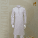 Light Pink Print with Contrast Stripe Design Premium Cotton Men's Panjabi with Designer Snap Buttons