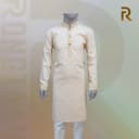 Classic Yellow Print Design with Contrast Stripe Collar Premium Cotton Kid's Single Panjabi with Designer Snap Buttons