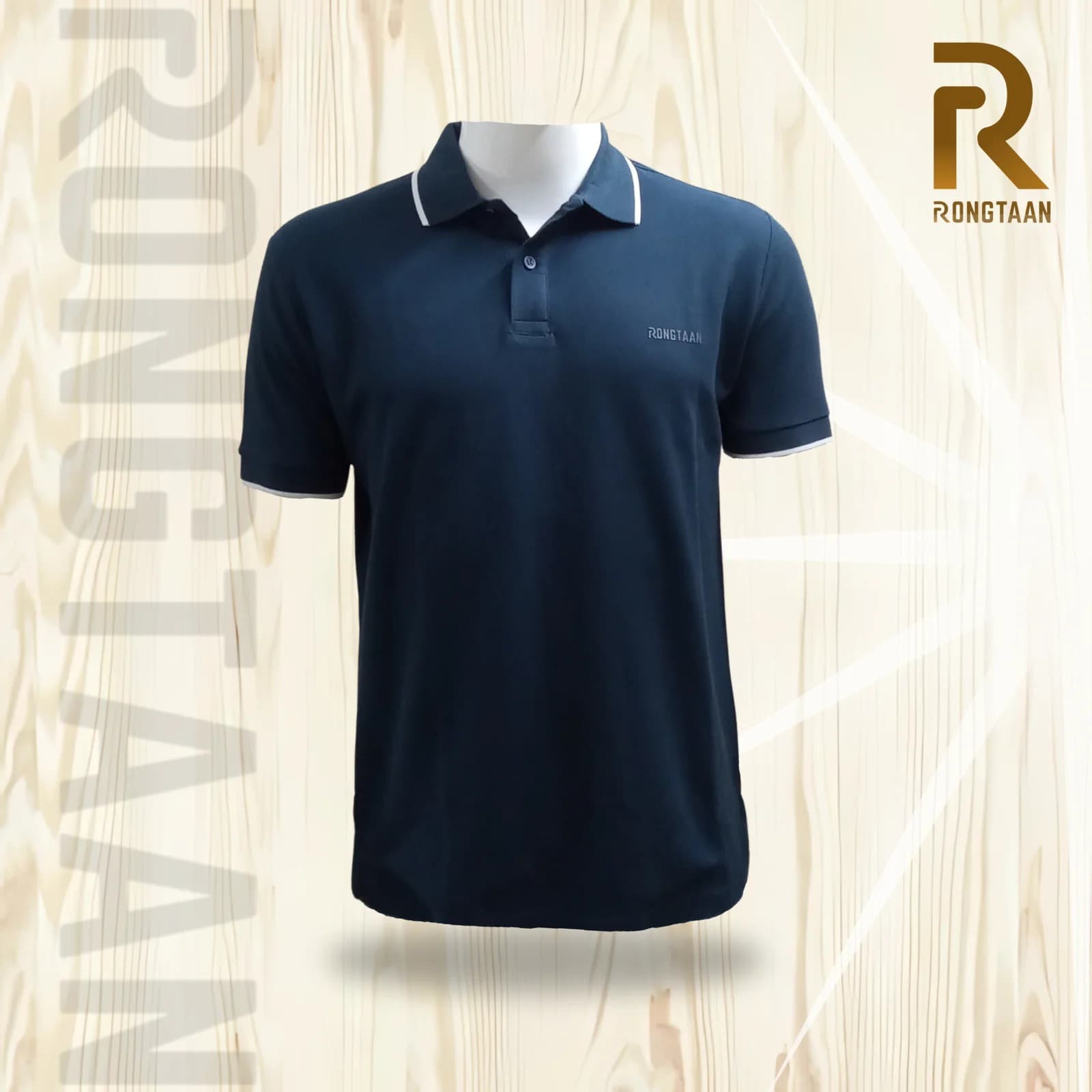 Mid night blue Double pique Screen print 100% Cotton Men’s Knit Polo-shirt
