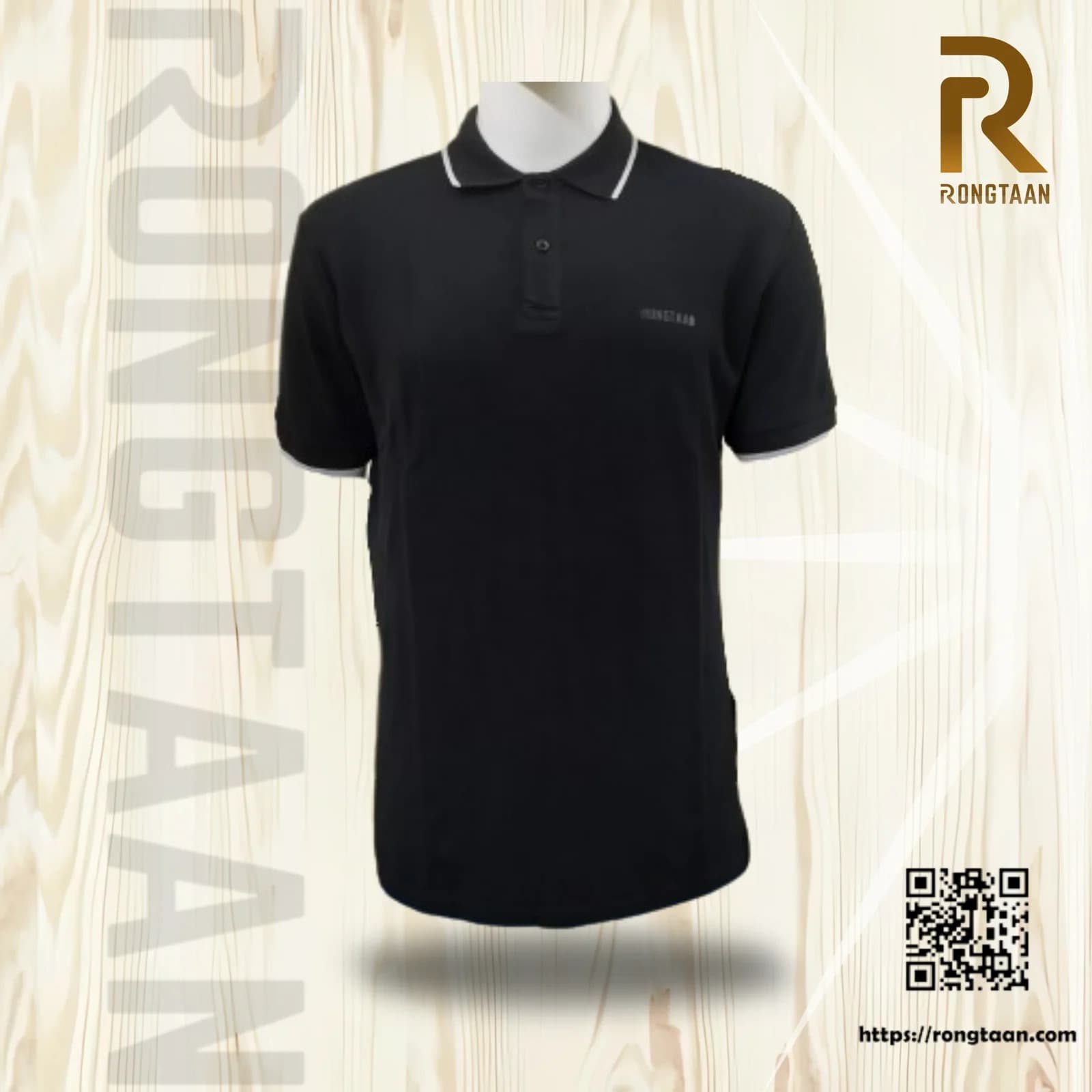 Black Double pique Screen print 100% Cotton Men’s Knit Polo-shirt